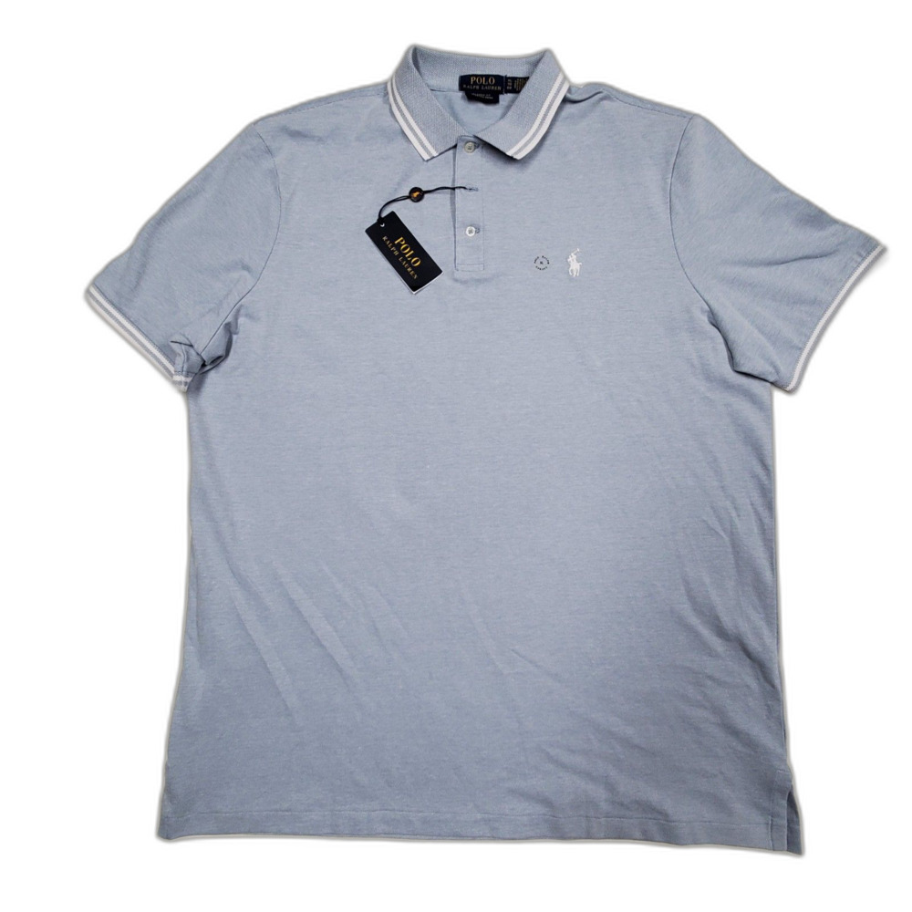 XL Polo Ralph Lauren Vessel Blue White Classic Fit Stretch Mesh Polo Shirt 50"